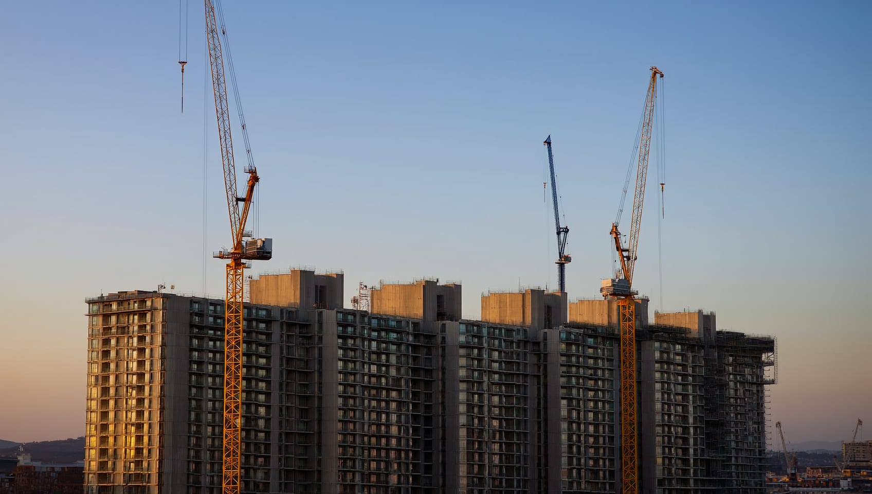 Tower cranes on a financed development site under construction